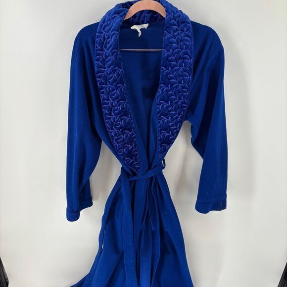 Adonna Deep Blue Women's Robe with Textured Collar - Picture 1 of 7
